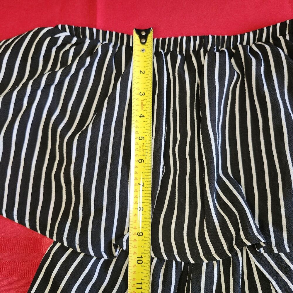 Favlux Black White Stripe Off Shoulder Jumpsuit Small Ruffle TulipHem Sleeveless - Picture 7 of 16